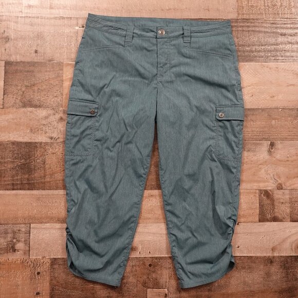 Eddie Bauer Women’s Adventurer Stretch Capri Pants Size 12 Blue Teal Cinch Hem - Picture 1 of 13